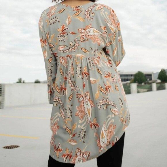 Davi & Dani Brand Meadow Peasant Blouse In Sage Floral & Paisley 0001 - Picture 4 of 9